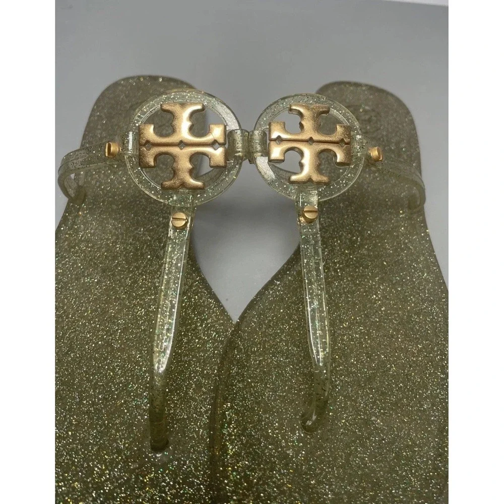 Tory Burch Mini Miller Jelly Thong Sandals Women's Size 9 Metallic Glitter